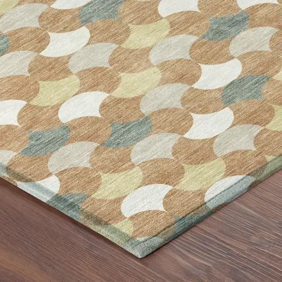Copper And Green Geometric Washable Indoor Outdoor Area Rug Photo 5