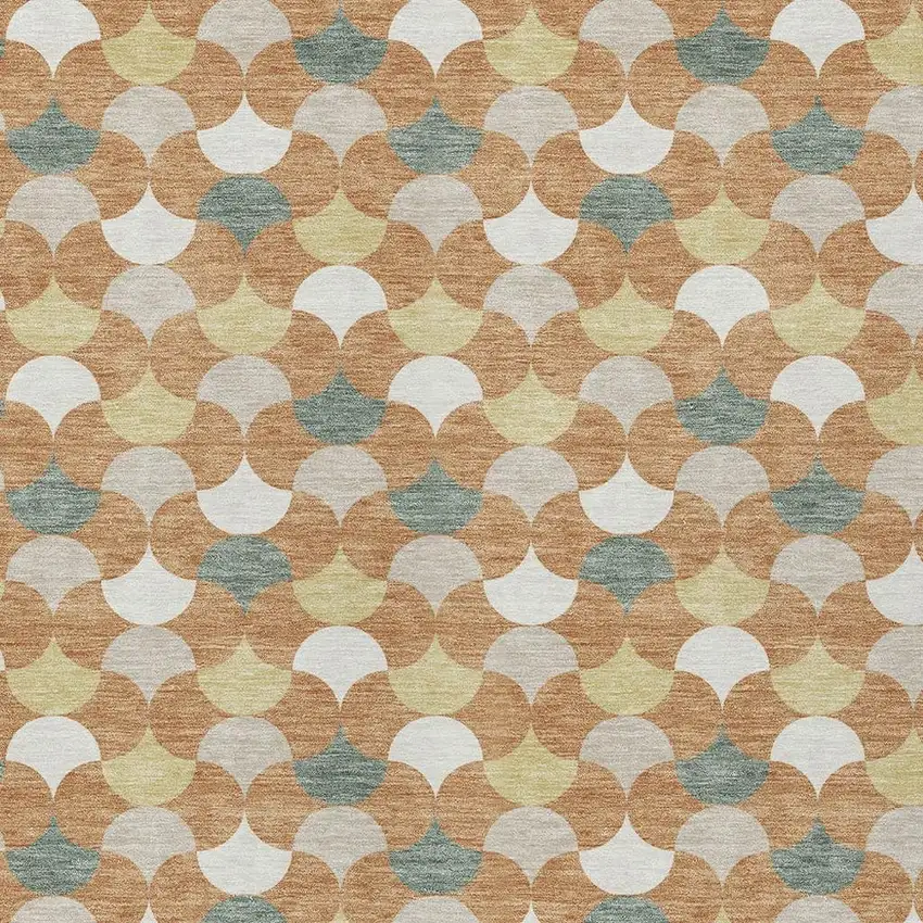 Copper And Green Geometric Washable Indoor Outdoor Area Rug Photo 3