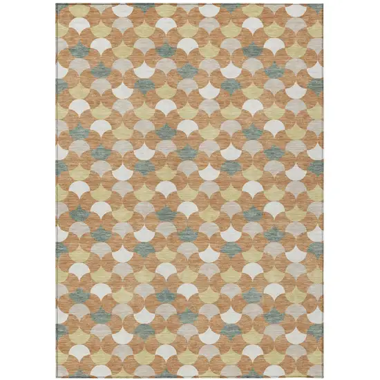 Copper And Green Geometric Washable Indoor Outdoor Area Rug Photo 2