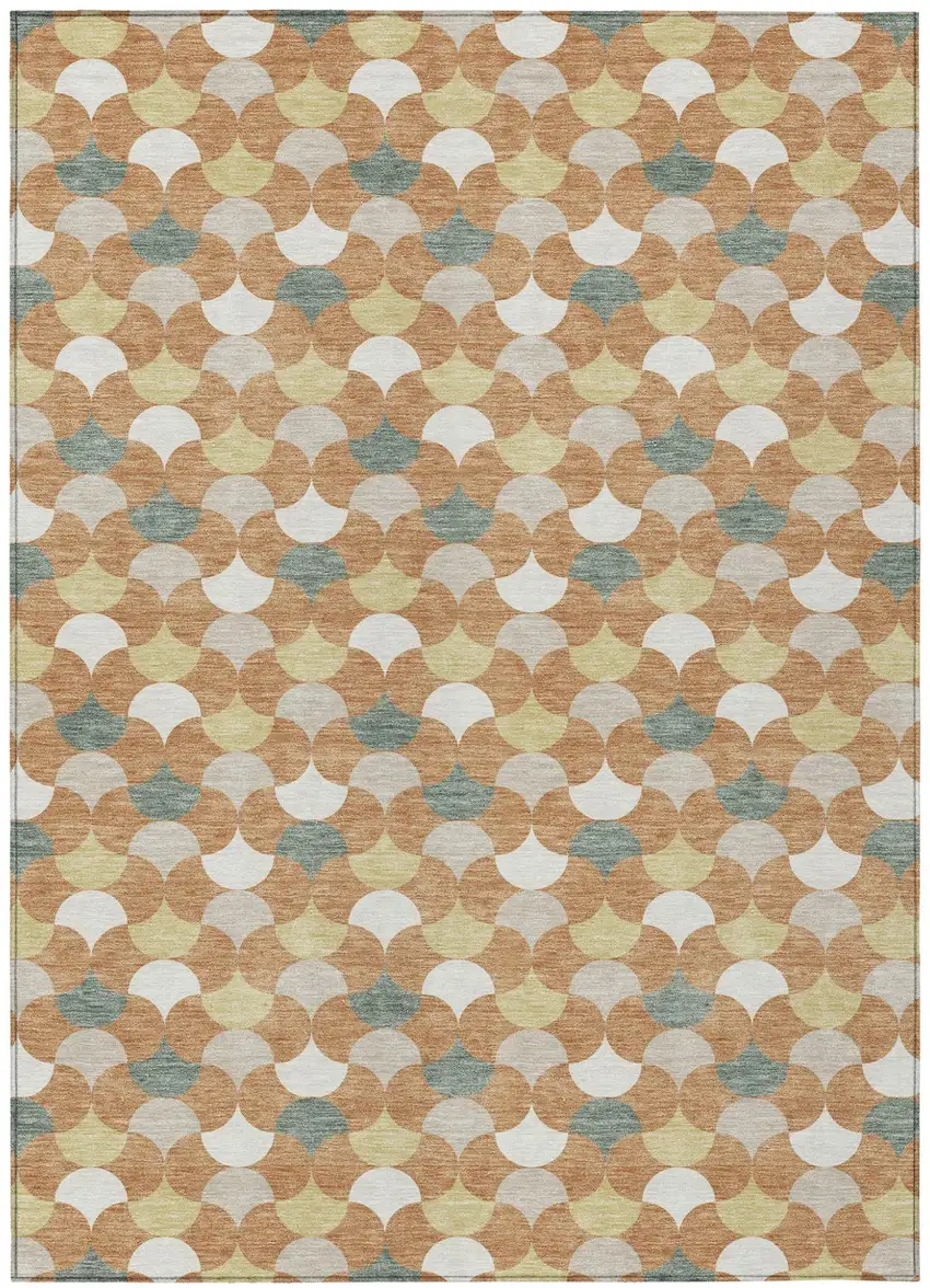 Copper And Green Geometric Washable Indoor Outdoor Area Rug Photo 2