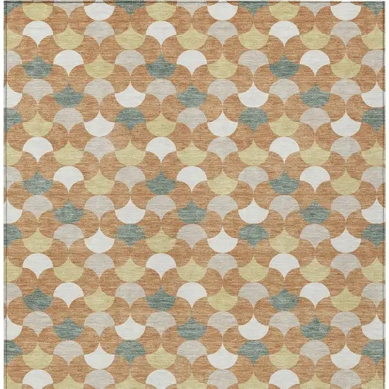 Copper And Green Geometric Washable Indoor Outdoor Area Rug Photo 4