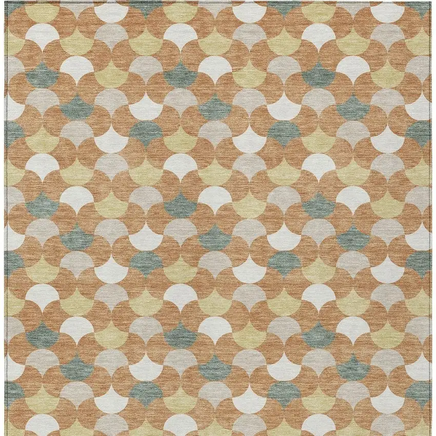 Copper And Green Geometric Washable Indoor Outdoor Area Rug Photo 4