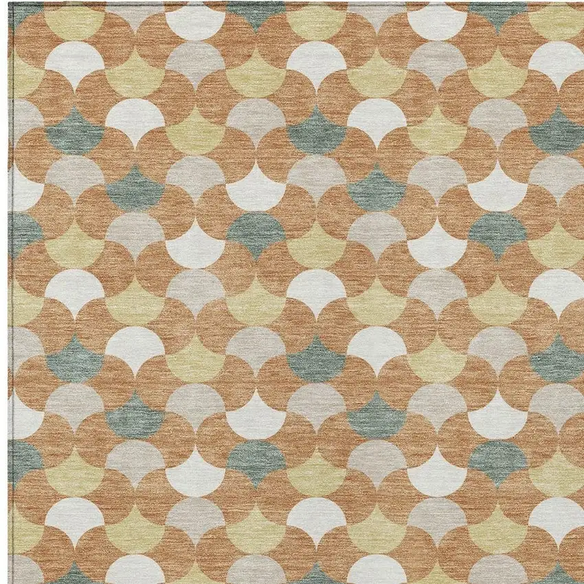 Copper And Green Geometric Washable Indoor Outdoor Area Rug Photo 3