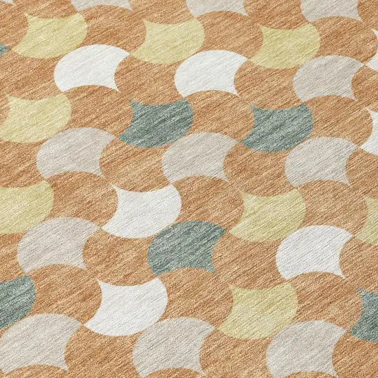 Copper And Green Geometric Washable Indoor Outdoor Area Rug Photo 6