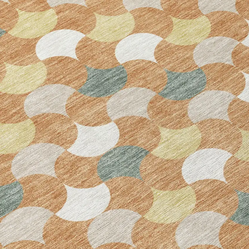 Copper And Green Geometric Washable Indoor Outdoor Area Rug Photo 6