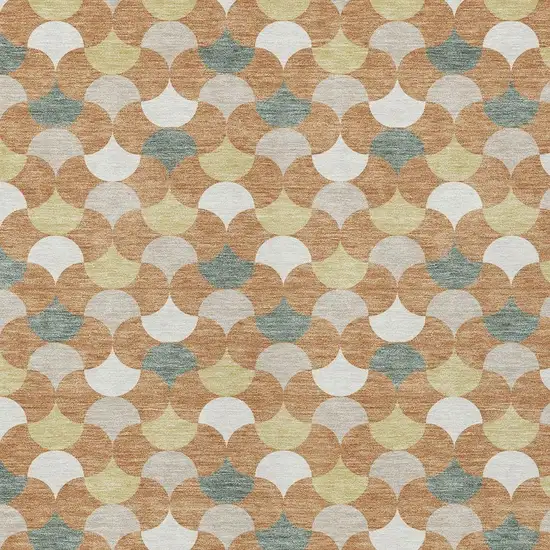 Copper And Green Geometric Washable Indoor Outdoor Area Rug Photo 3