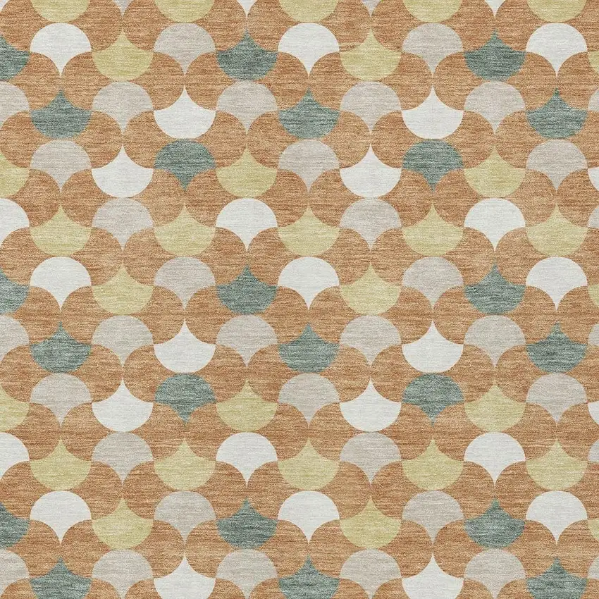 Copper And Green Geometric Washable Indoor Outdoor Area Rug Photo 3