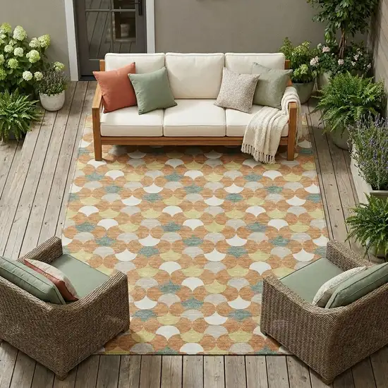 Copper And Green Geometric Washable Indoor Outdoor Area Rug Photo 1
