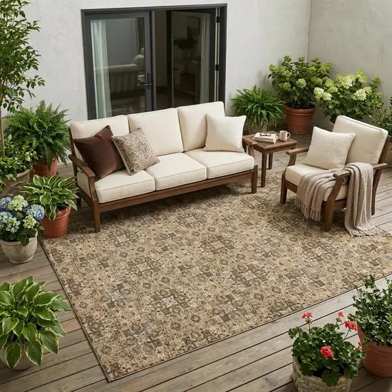 Copper And Green Oriental Washable Indoor Outdoor Area Rug Photo 1