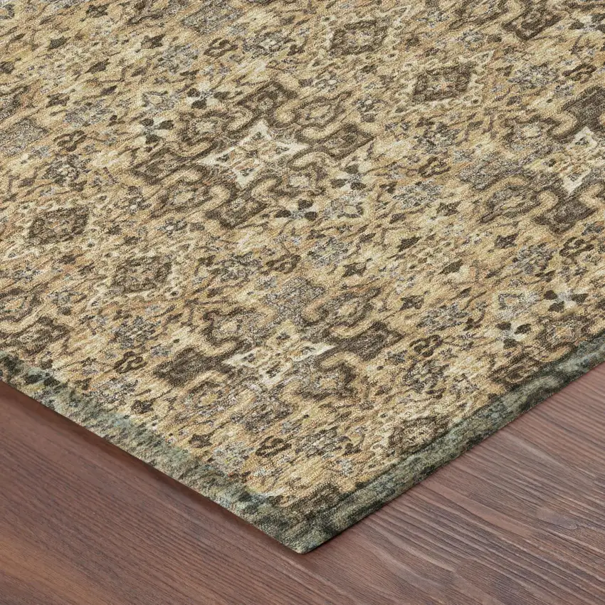 Copper And Green Oriental Washable Indoor Outdoor Area Rug Photo 5