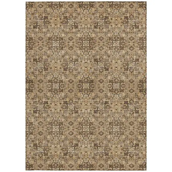 Copper And Green Oriental Washable Indoor Outdoor Area Rug Photo 4