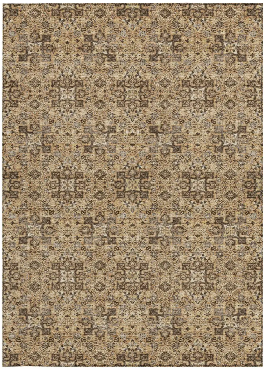 Copper And Green Oriental Washable Indoor Outdoor Area Rug Photo 4