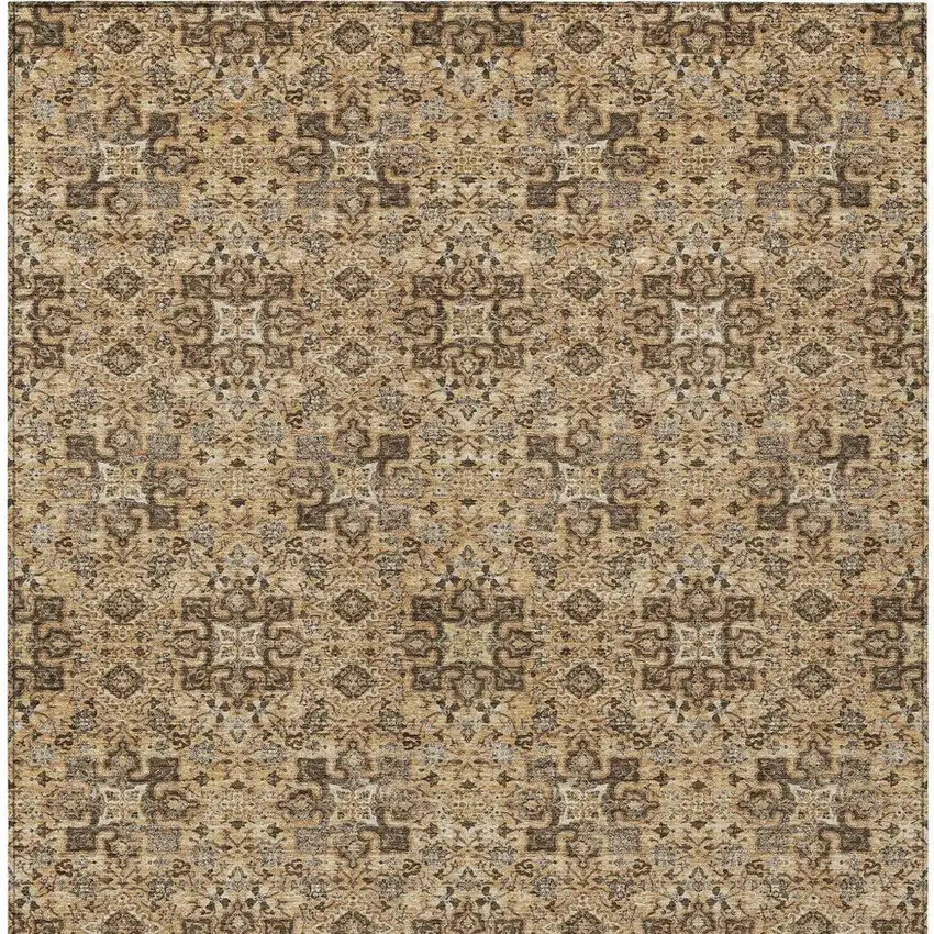 Copper And Green Oriental Washable Indoor Outdoor Area Rug Photo 3