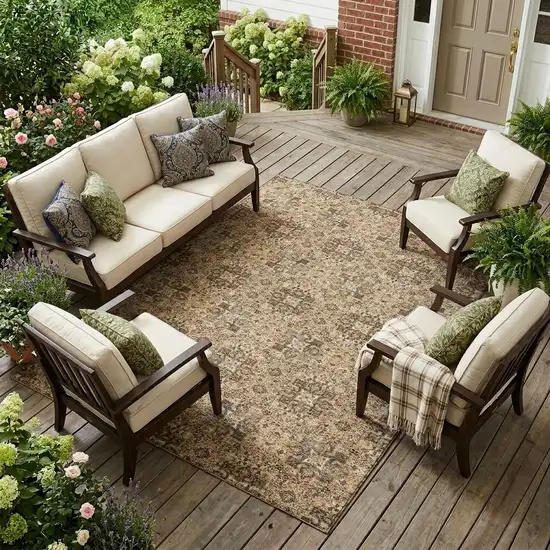 Copper And Green Oriental Washable Indoor Outdoor Area Rug Photo 1