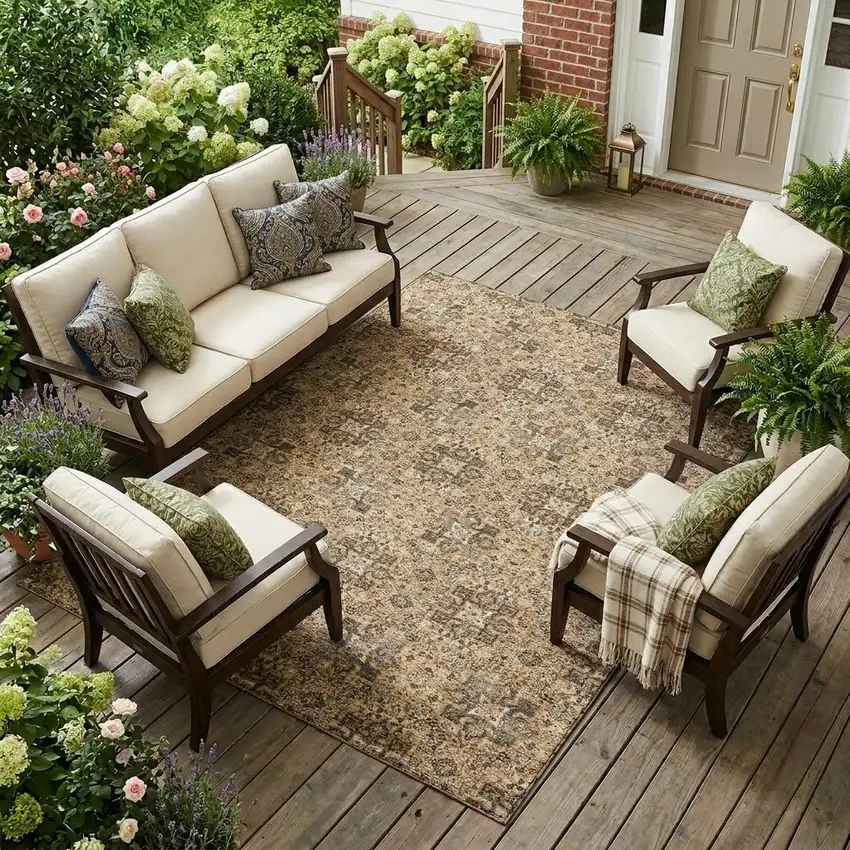 Copper And Green Oriental Washable Indoor Outdoor Area Rug Photo 1
