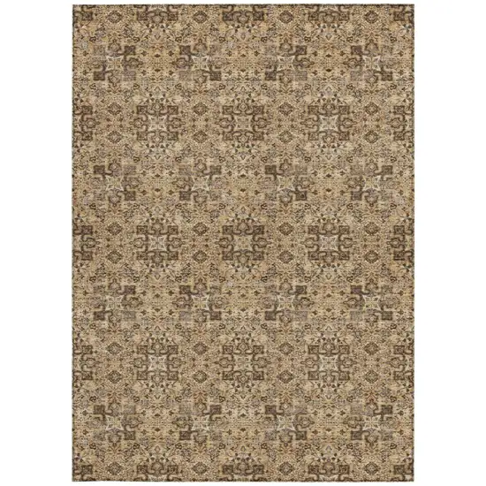 Copper And Green Oriental Washable Indoor Outdoor Area Rug Photo 4