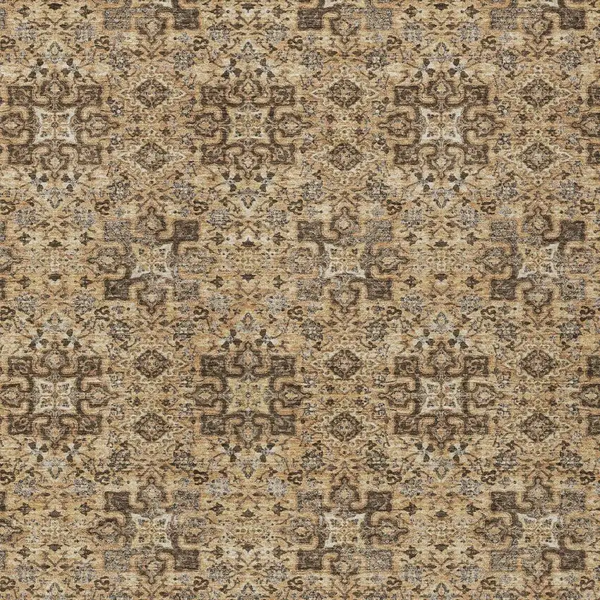 Copper And Green Oriental Washable Indoor Outdoor Area Rug Photo 3