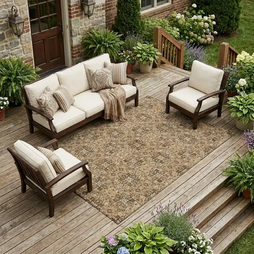 Copper And Green Oriental Washable Indoor Outdoor Area Rug Photo 1