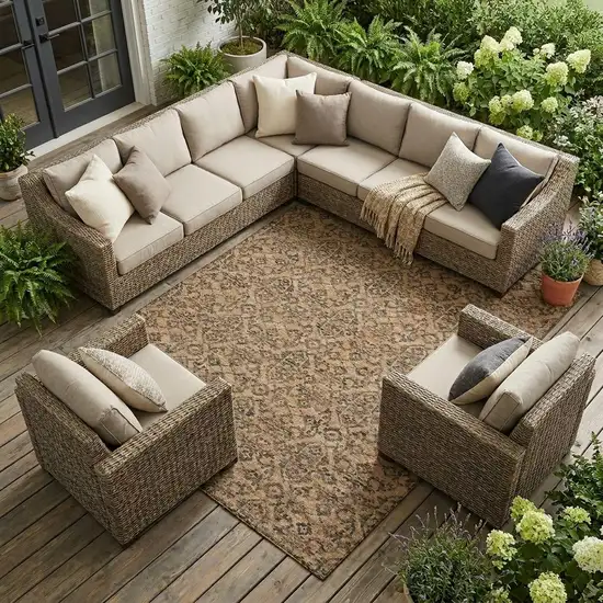 Copper And Green Oriental Washable Indoor Outdoor Area Rug Photo 1
