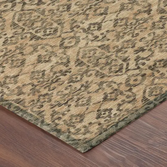 Copper And Green Oriental Washable Indoor Outdoor Area Rug Photo 5