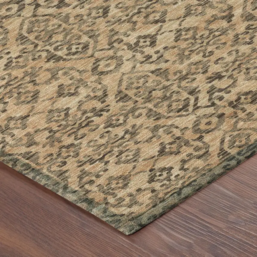 Copper And Green Oriental Washable Indoor Outdoor Area Rug Photo 5