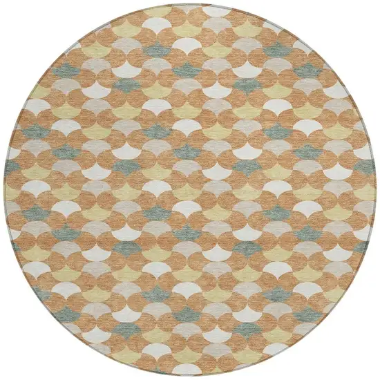 Copper And Green Round Geometric Washable Indoor Outdoor Area Rug Photo 3