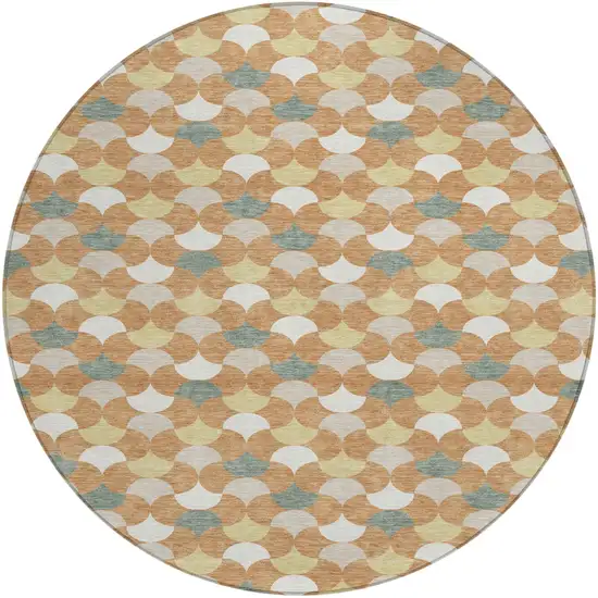 Copper And Green Round Geometric Washable Indoor Outdoor Area Rug Photo 1