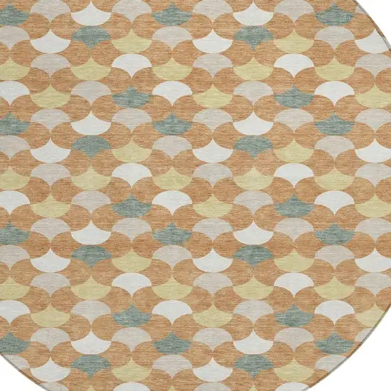 Copper And Green Round Geometric Washable Indoor Outdoor Area Rug Photo 2