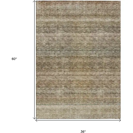 Copper And Green Striped Washable Indoor Outdoor Area Rug Photo 3