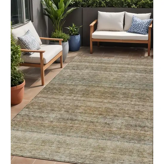 Copper And Green Striped Washable Indoor Outdoor Area Rug Photo 1