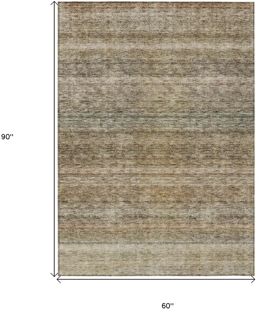 Copper And Green Striped Washable Indoor Outdoor Area Rug Photo 3