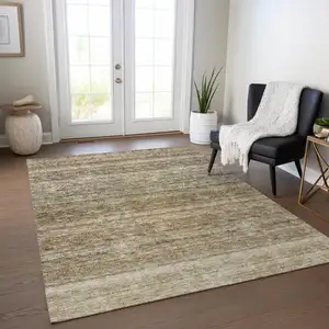 Photo of Copper And Green Striped Washable Indoor Outdoor Area Rug