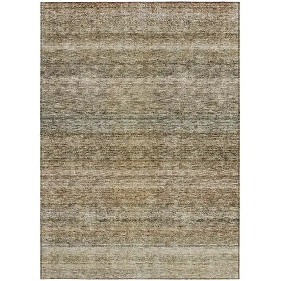 Copper And Green Striped Washable Indoor Outdoor Area Rug Photo 7