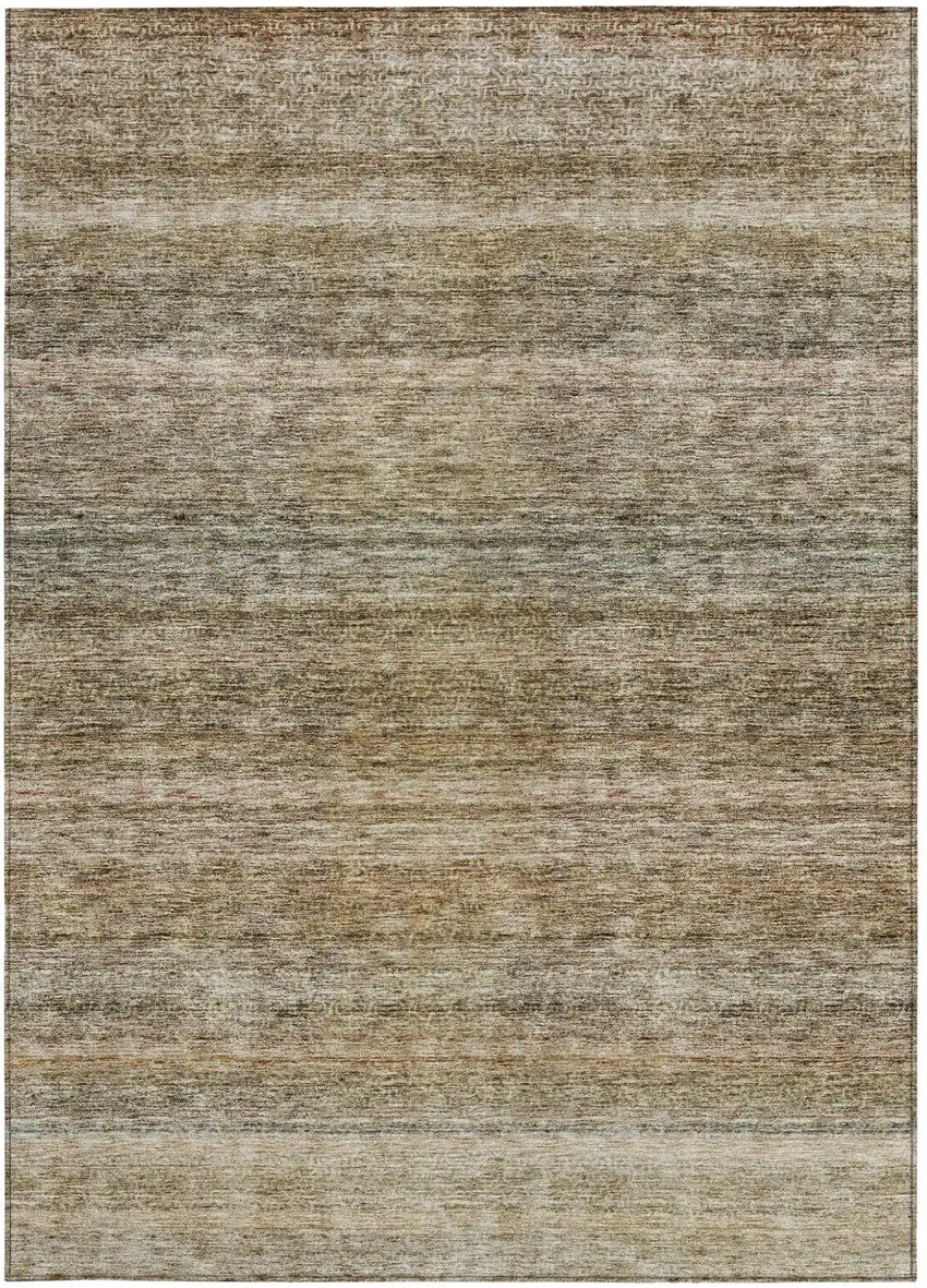Copper And Green Striped Washable Indoor Outdoor Area Rug Photo 7