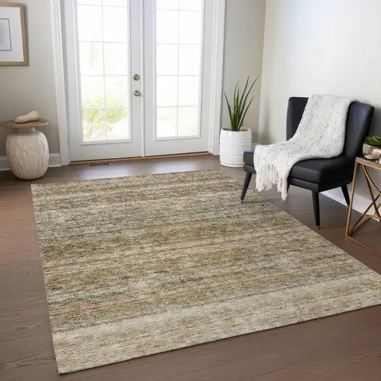Copper And Green Striped Washable Indoor Outdoor Area Rug Photo 9