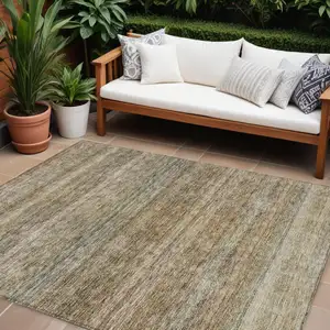 Photo of Copper And Green Striped Washable Indoor Outdoor Area Rug