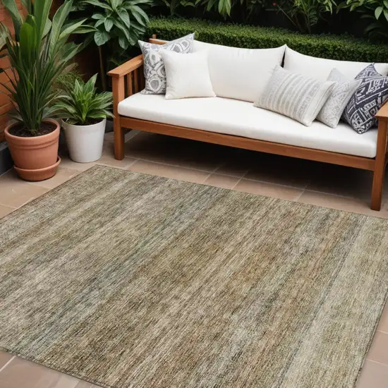 Copper And Green Striped Washable Indoor Outdoor Area Rug Photo 1