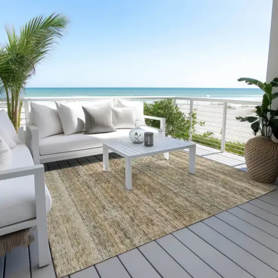 Copper And Green Striped Washable Indoor Outdoor Area Rug Photo 8