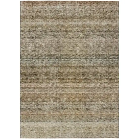 Copper And Green Striped Washable Indoor Outdoor Area Rug Photo 2