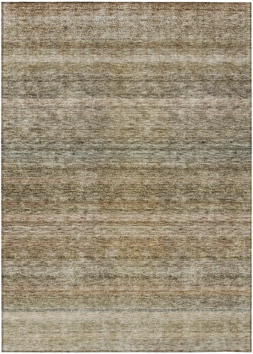 Copper And Green Striped Washable Indoor Outdoor Area Rug Photo 2