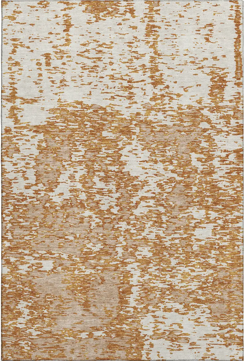 Copper And Ivory Abstract Washable Area Rug With UV Protection Photo 6