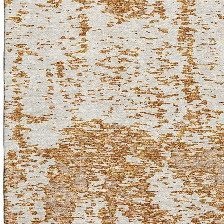 Copper And Ivory Abstract Washable Area Rug With UV Protection Photo 4