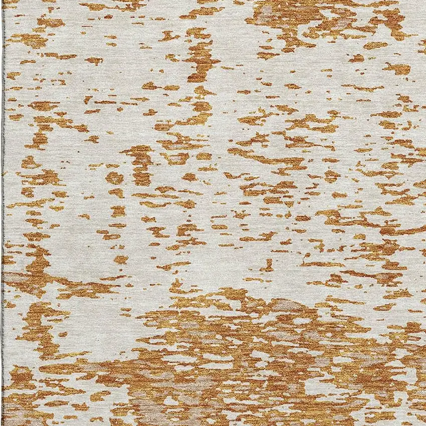 Copper And Ivory Abstract Washable Area Rug With UV Protection Photo 3