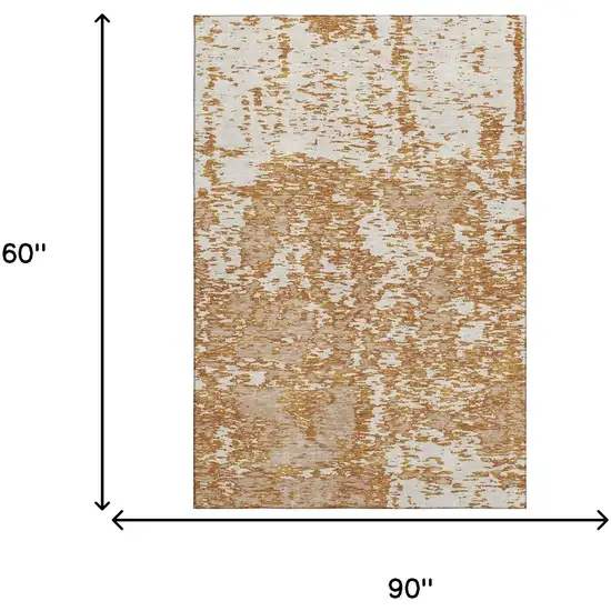 Copper And Ivory Abstract Washable Area Rug With UV Protection Photo 7