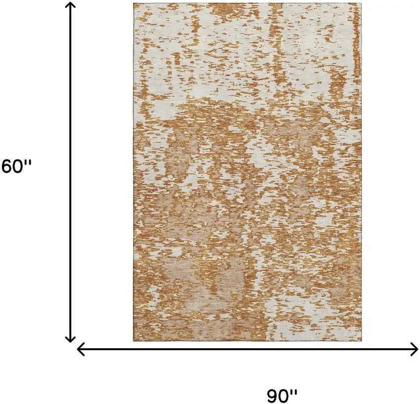 Copper And Ivory Abstract Washable Area Rug With UV Protection Photo 7