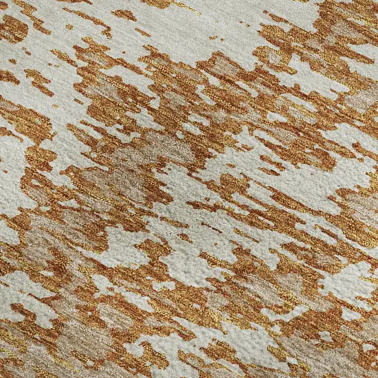 Copper And Ivory Abstract Washable Area Rug With UV Protection Photo 3