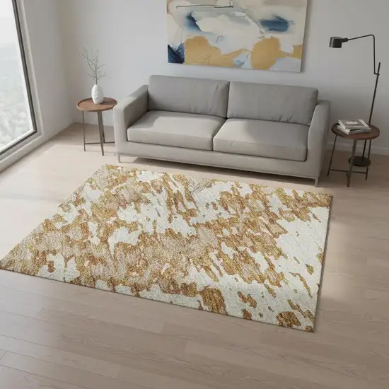 Copper And Ivory Abstract Washable Area Rug With UV Protection Photo 2