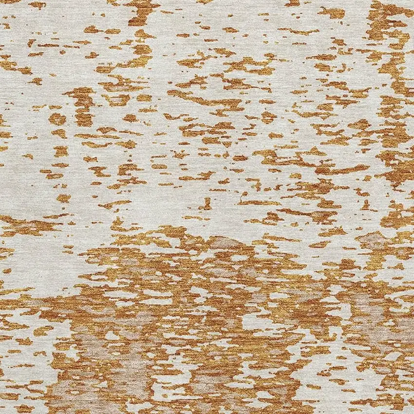 Copper And Ivory Abstract Washable Area Rug With UV Protection Photo 3