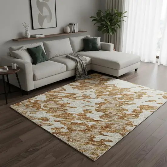 Copper And Ivory Abstract Washable Area Rug With UV Protection Photo 2