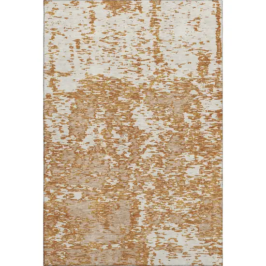 Copper And Ivory Abstract Washable Area Rug With UV Protection Photo 6